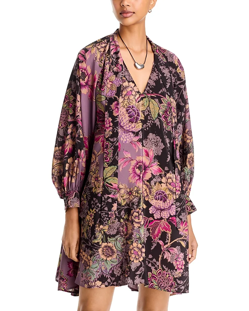 Magaly Silk Tie Neck Mini Dress