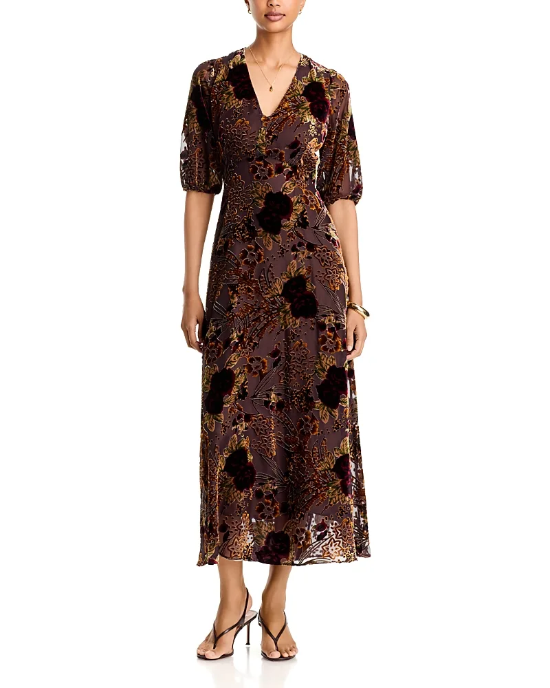 Cinco Flocked Burnout Maxi Dress by Johnny Was