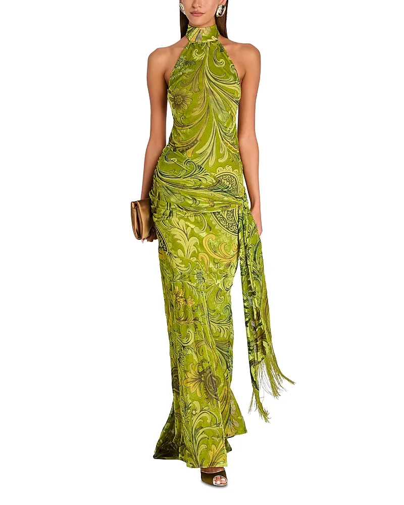 Protea High Neck Printed Velvet Gown by Retrofête