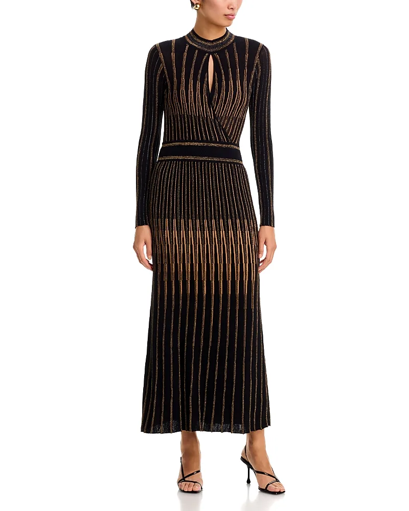 The Alicia Mock Neck Metallic Threaded Dress by Elie Tahari