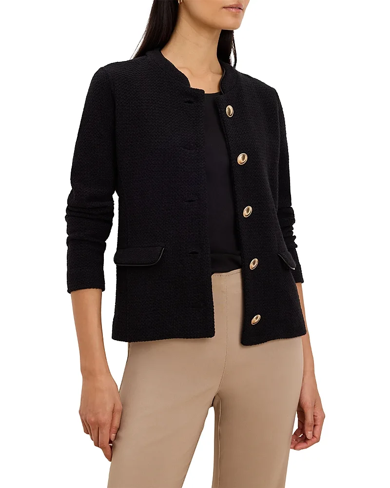 Trimmed Weave Mixed Knit Jacket