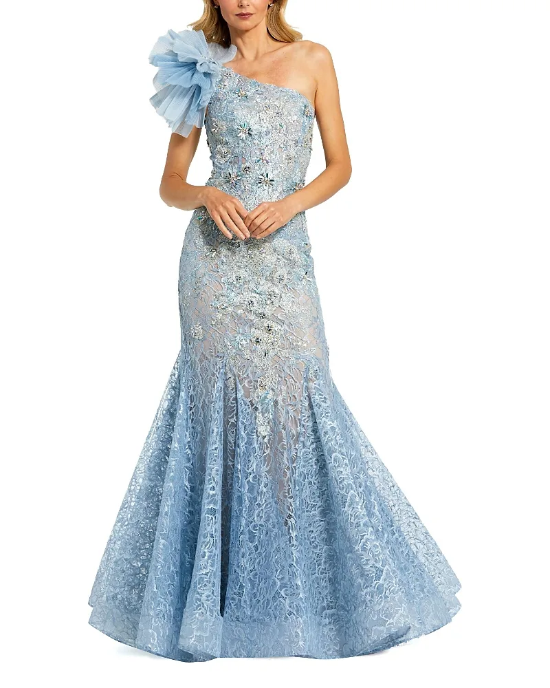 Mac Duggal Embellished Tulle Flower Detail Mermaid Gown by M.A.C.