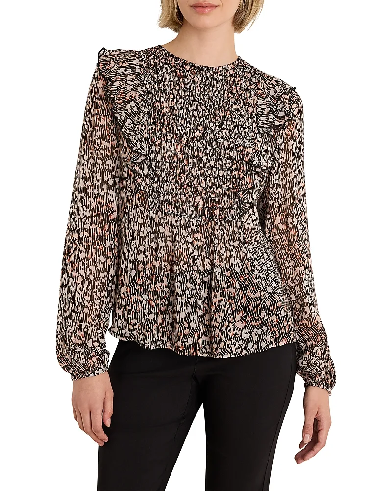 Leo Georgette Smocked Ruffled Top by Nic+Zoe
