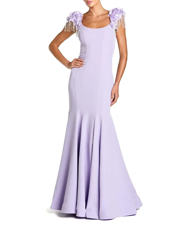 Mac Duggal Scoop Neck Mermaid Gown with Embellished Sleeves by M.A.C.