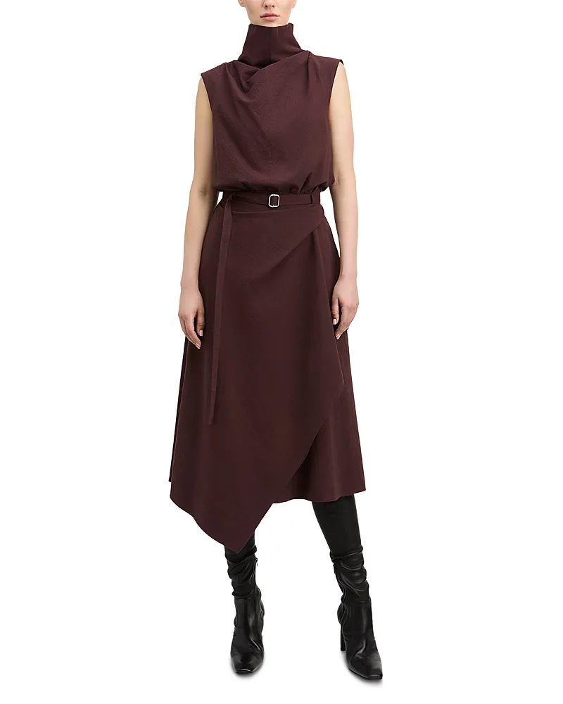 Debbie Cotton Stretch Funnel Neck Belted Dress by Derek Lam