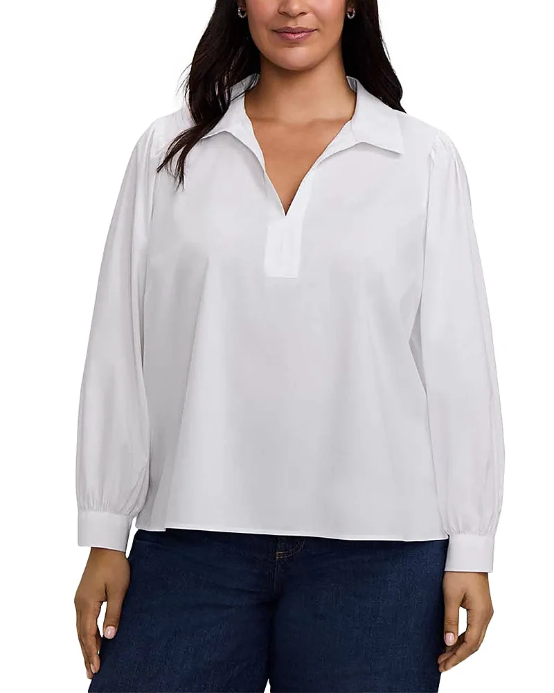 Alix Long Puff Sleeve Stretch Popover Shirt by Foxcroft