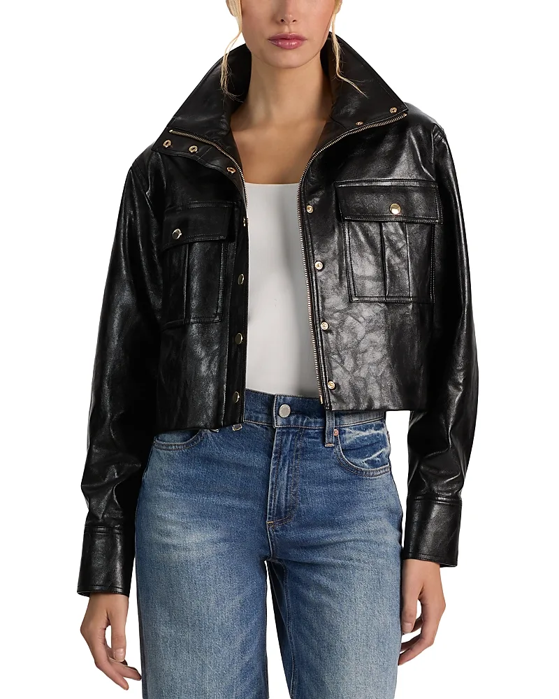 James Faux Leather Cropped Jacket