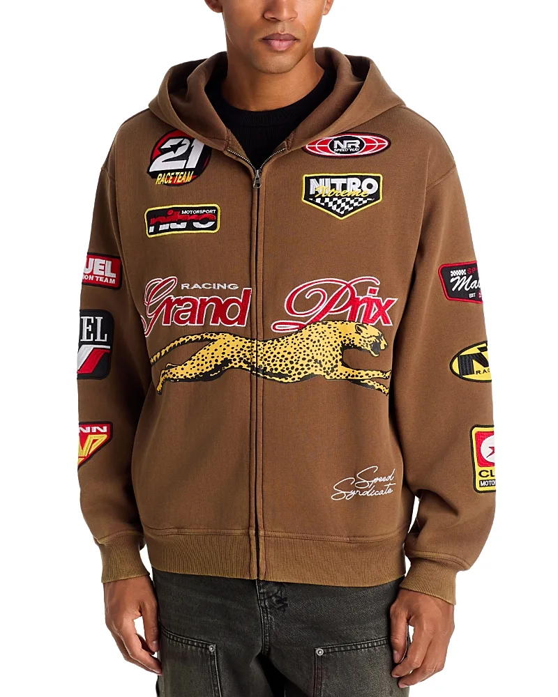 Grand Prix Cotton Blend Zip Graphic Hoodie by Pacsun