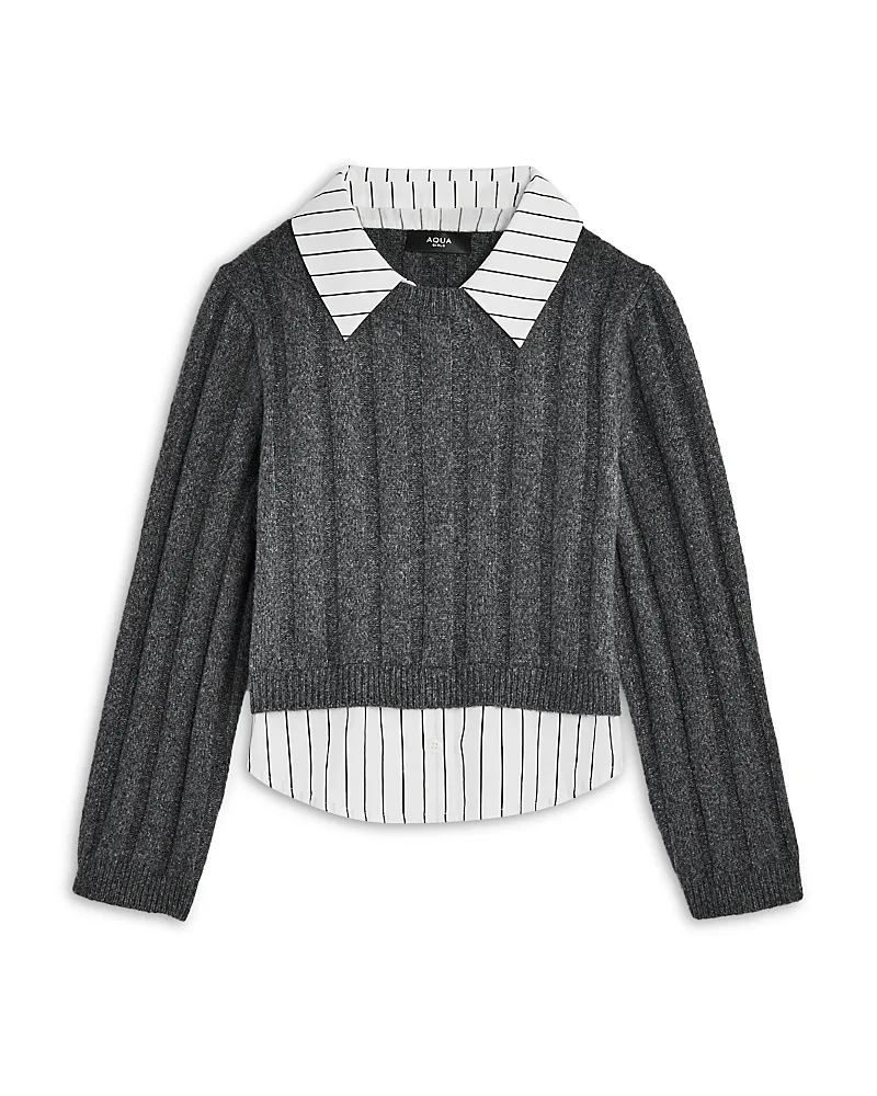 Poplin Layered Look Collared Sweater by AQUA