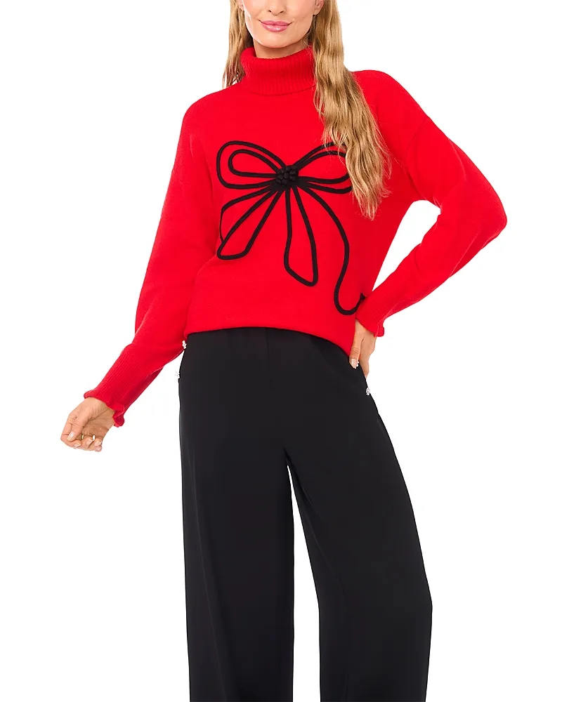 Embroidered Ribbon Turtleneck Sweater by CeCe