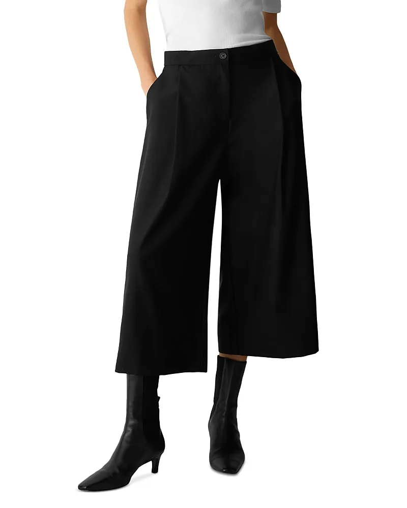 Wool Pleated Cropped Pants by Eileen Fisher