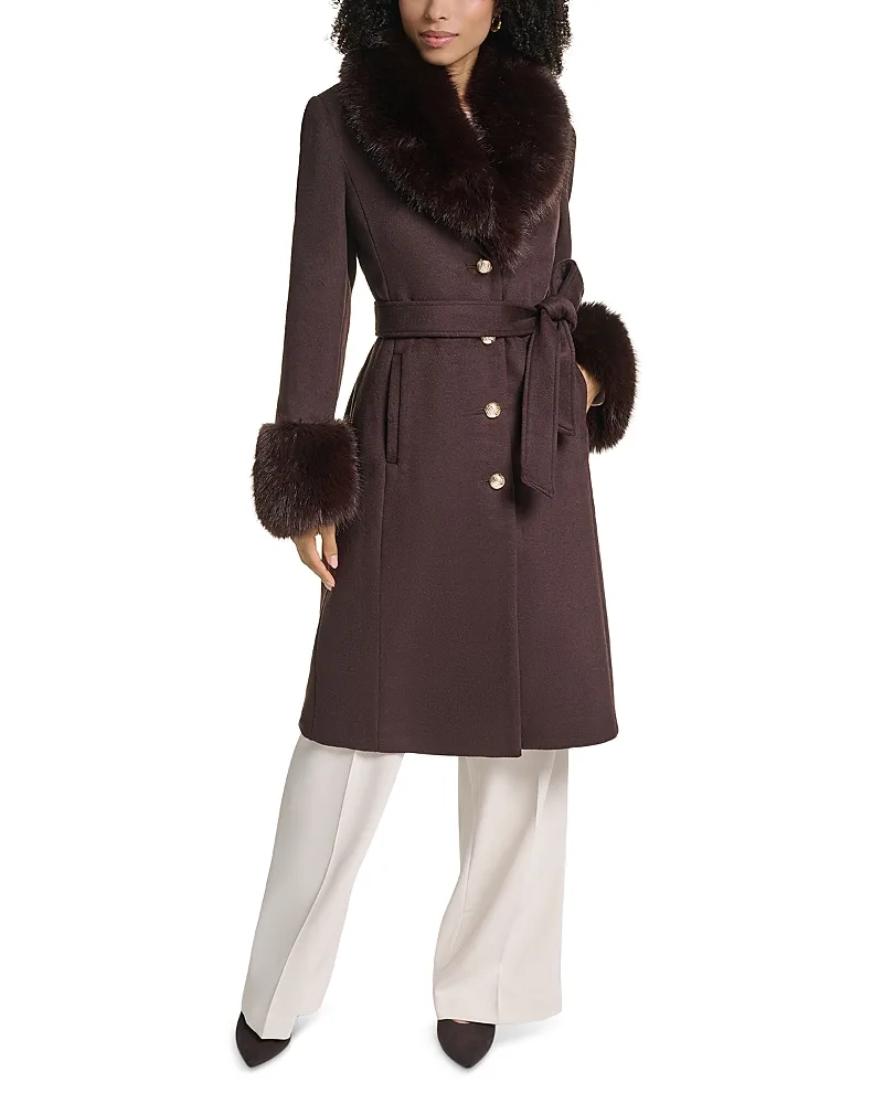 Paris Wool Blend Faux Fur Trim Coat by Karl Lagerfeld
