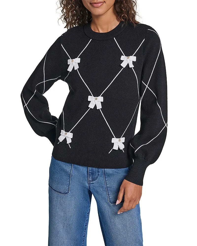 Paris Bow Embellished Argyle Sweater by Karl Lagerfeld