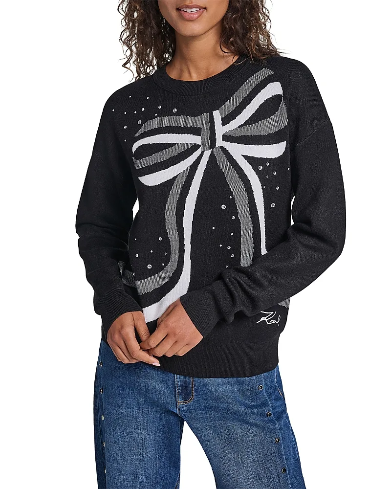 Paris Embellished Large Bow Sweater by Karl Lagerfeld