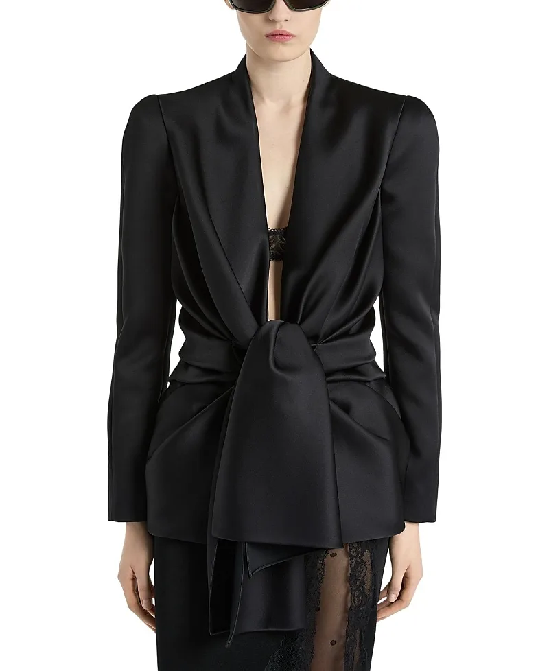 Satin Crepe Jacket with Tie Detail by Balmain