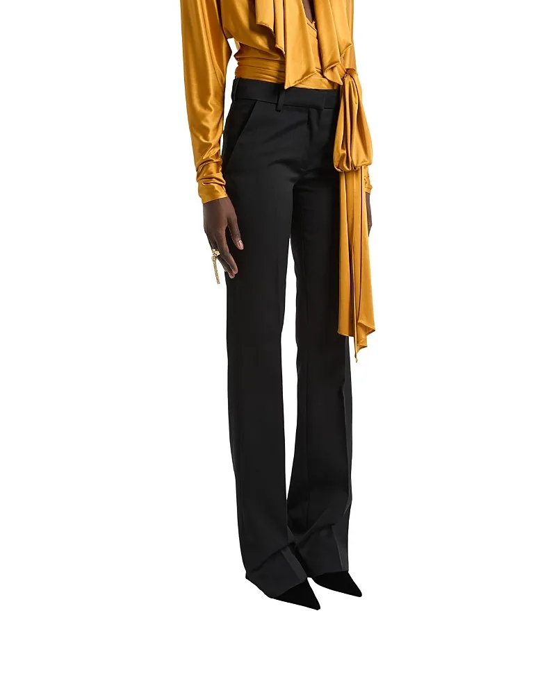 Low-Waisted Wool Satin Trousers by Balmain