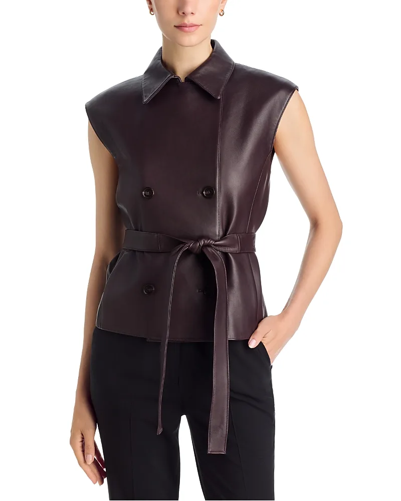 Leather Belted Trench Vest by Theory