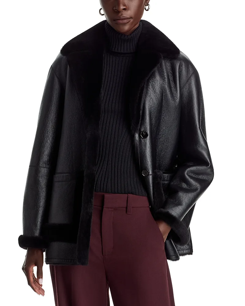 Shearling Button Front Coat by Theory