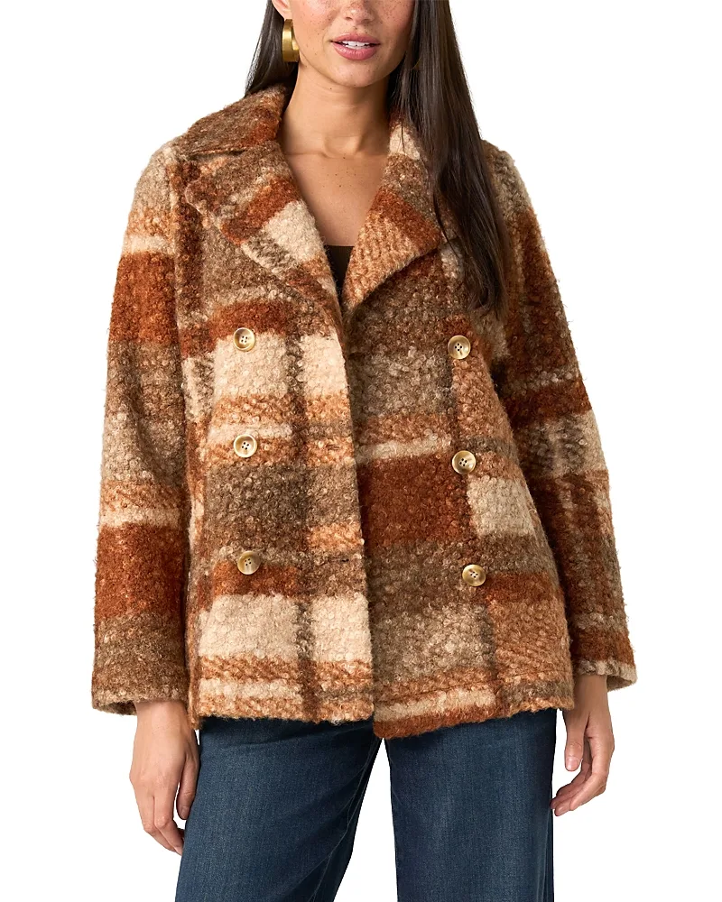 Check Print Double Breasted Peacoat by Liverpool Los Angeles