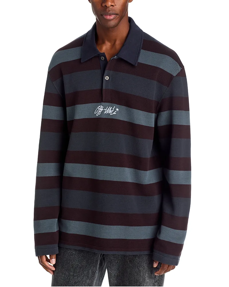 Stroke Striped Relaxed Fit Long Sleeve Polo by Off-White