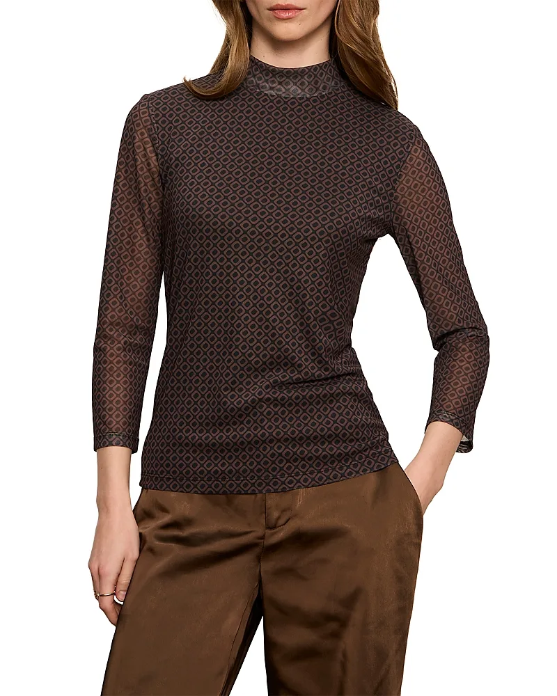 Three Quarter Sleeve Mesh Mock Neck Top by Sanctuary