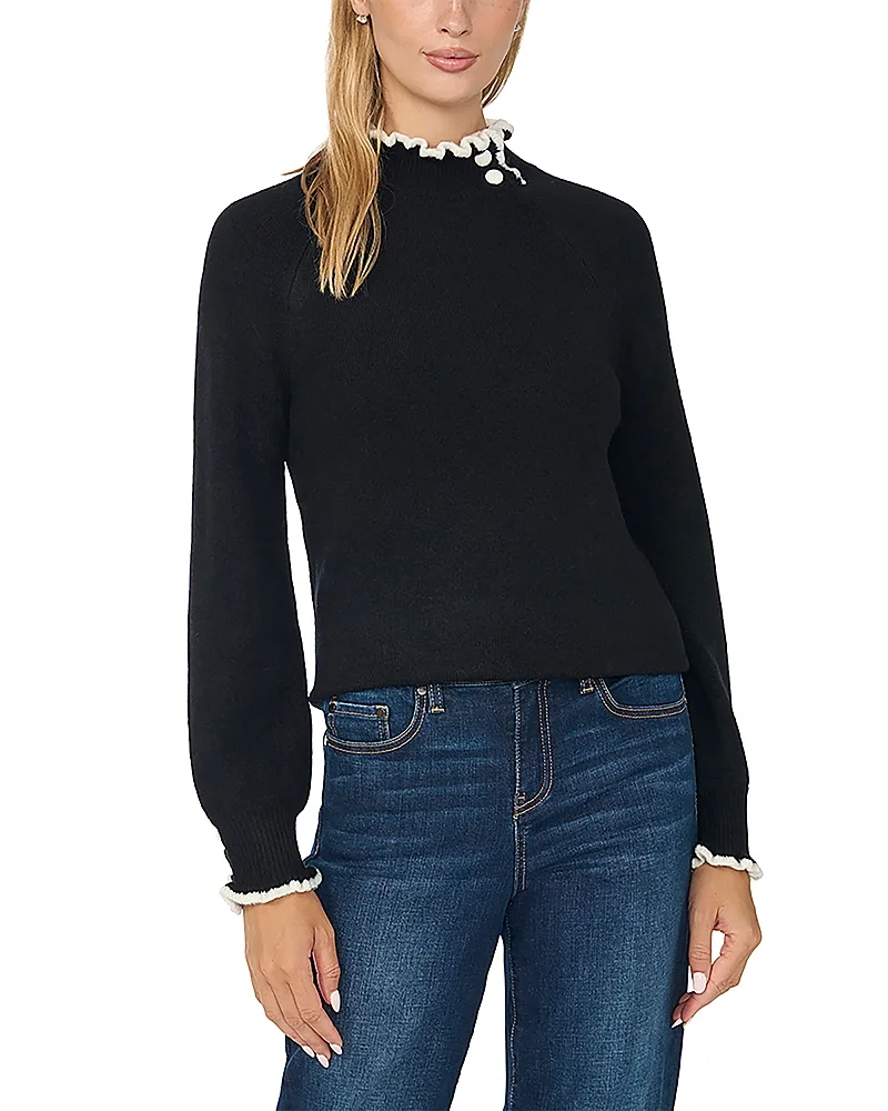Ruffle Mock Neck Sweater by CeCe