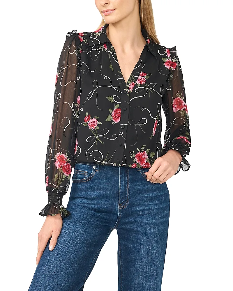 Collared Ruffle Trim Top by CeCe