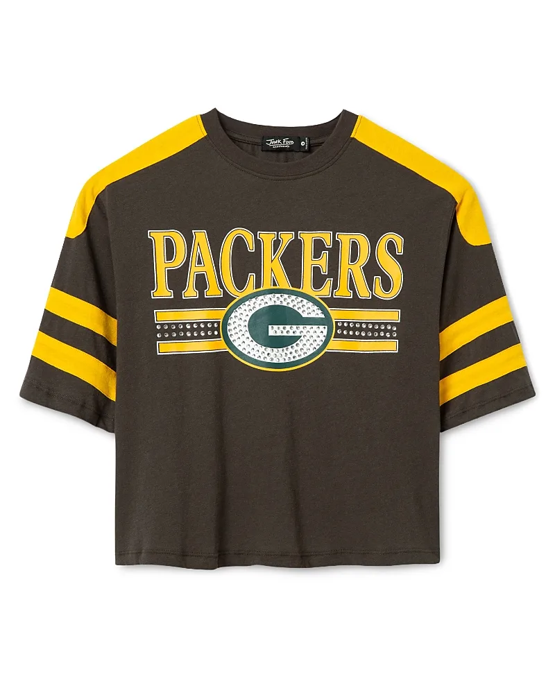 Green Bay Packers Striped Bling Crop Tee by Junk Food