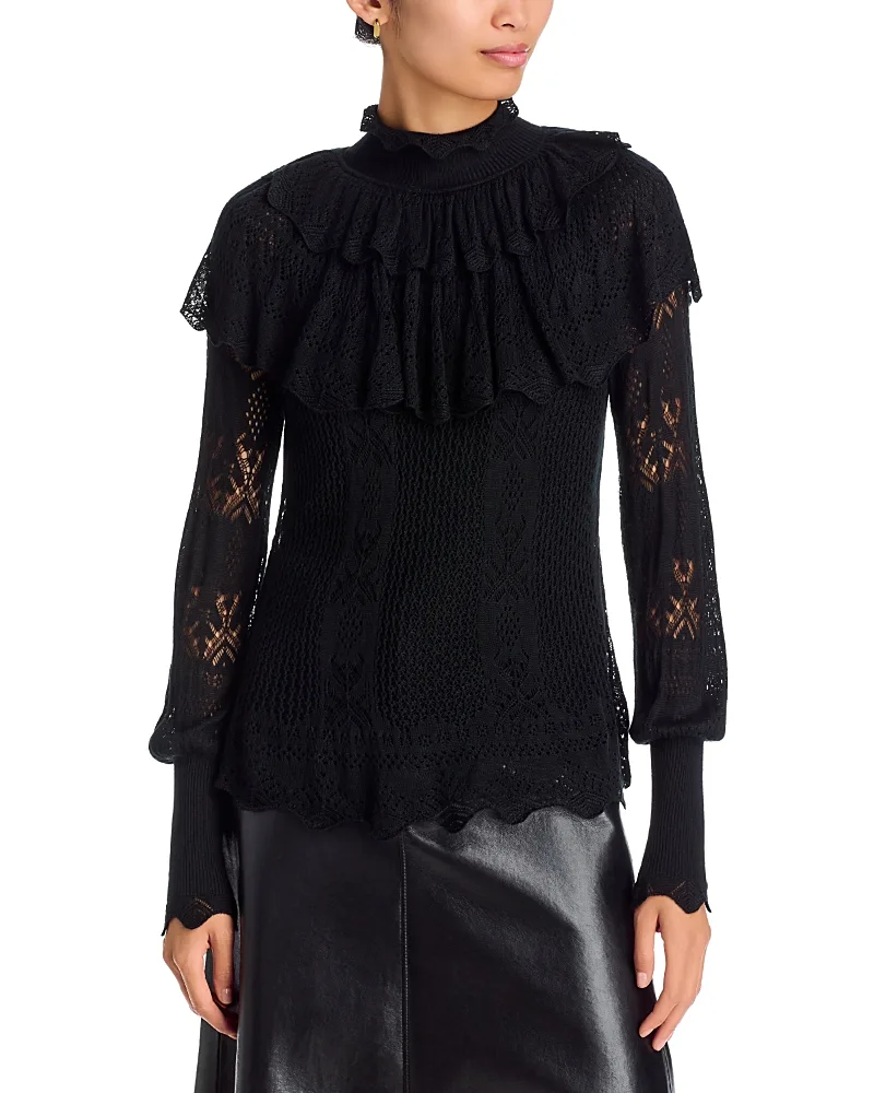 Justina Ruffle Front Lace Sweater by Kobi Halperin