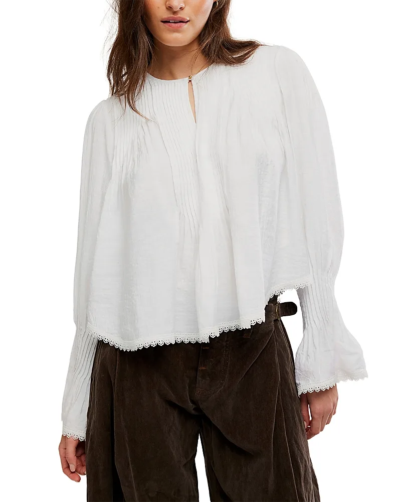 Thousand Pintucks Lace Trim Blouse by Free People