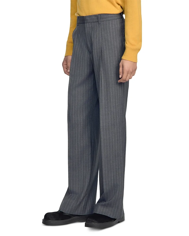 Croisee Wool Wide Leg Pinstripe Suit Trousers by Sandro