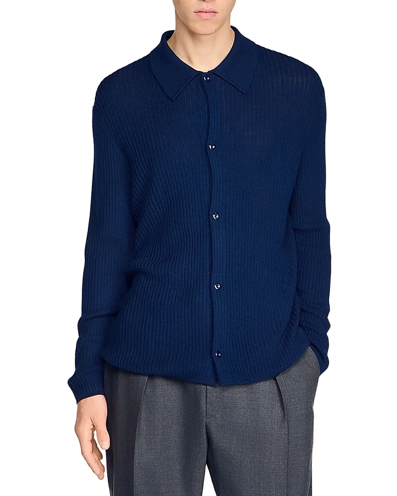 Cotton Ribbed Knit Cardigan by Sandro