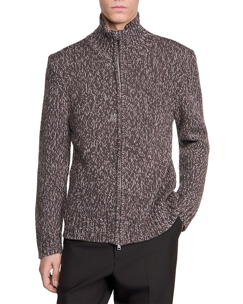 Textured Zip Cardigan Sweater by Sandro