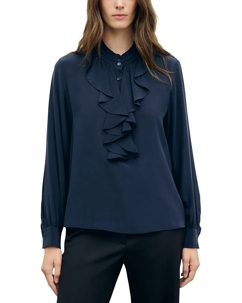 Loan Silk Ruffle Front Top by Gerard Darel