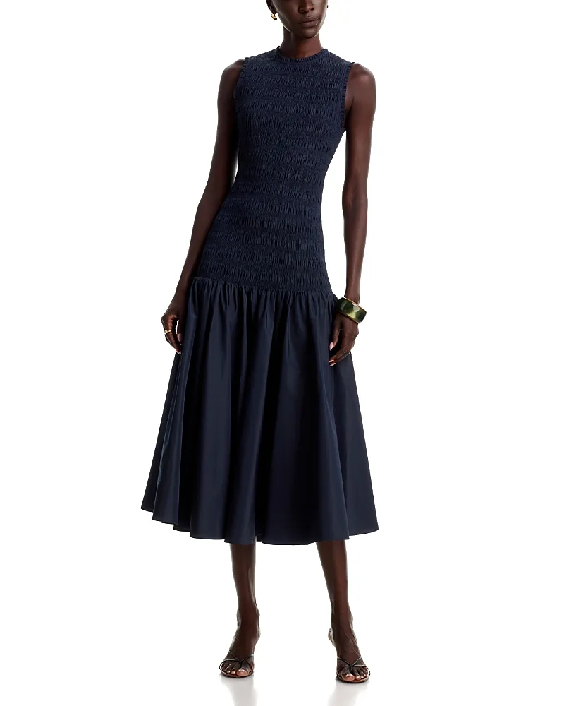 Smocked Drop Waist Midi Dress by Patou
