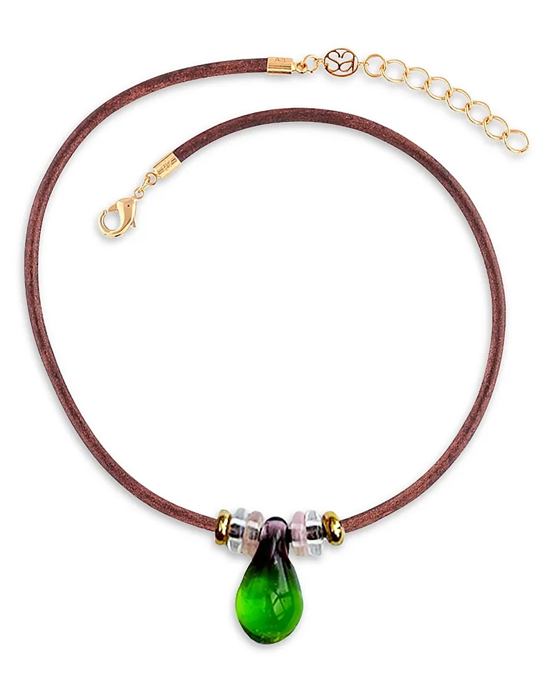 Glass Buoy Leather Cord Pendant Necklace, 13.39-14.76 by Sandralexandra