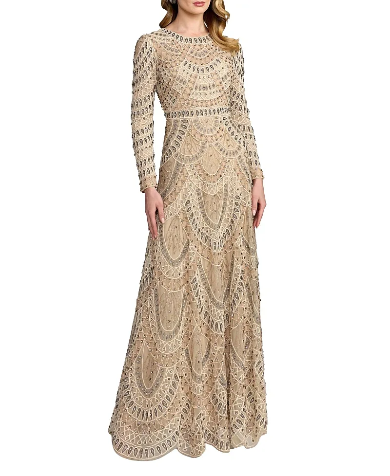 Mac Duggal Long Sleeve Beaded A-Line Gown by M.A.C.