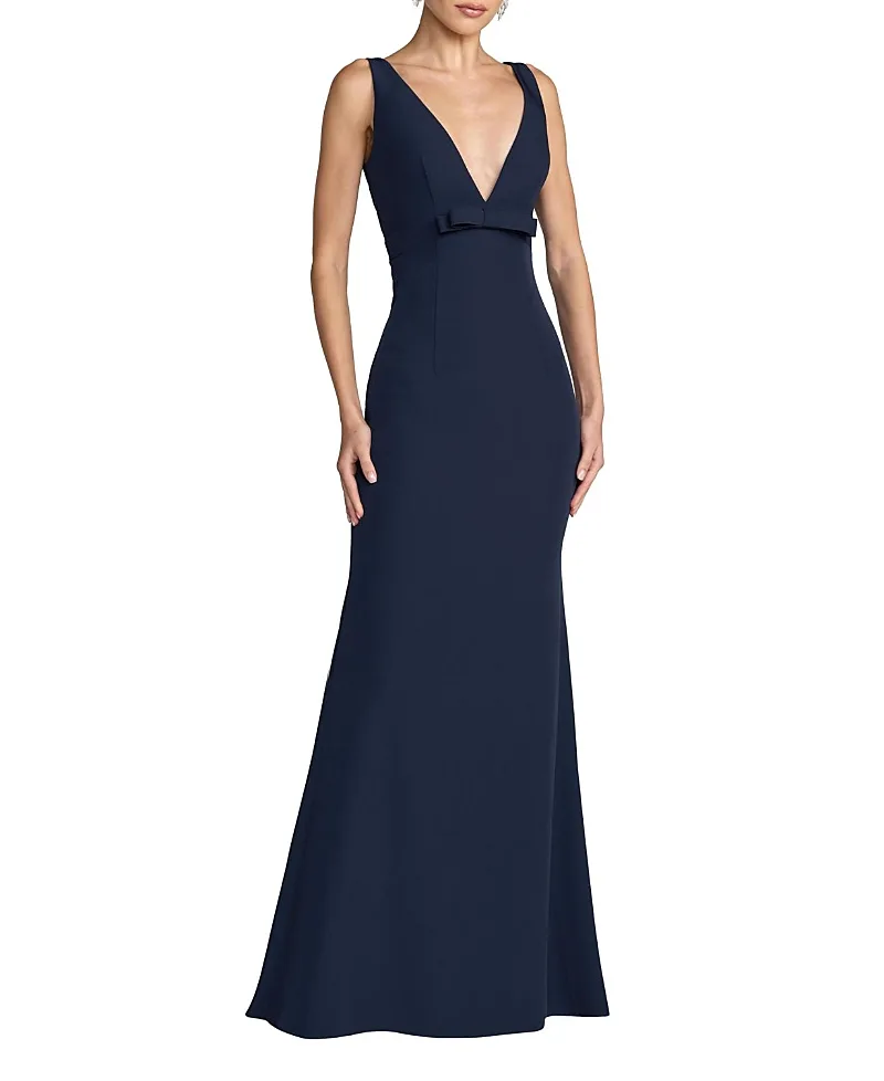 Mac Duggal Crepe V-Neck Mermaid Gown with Bow by M.A.C.