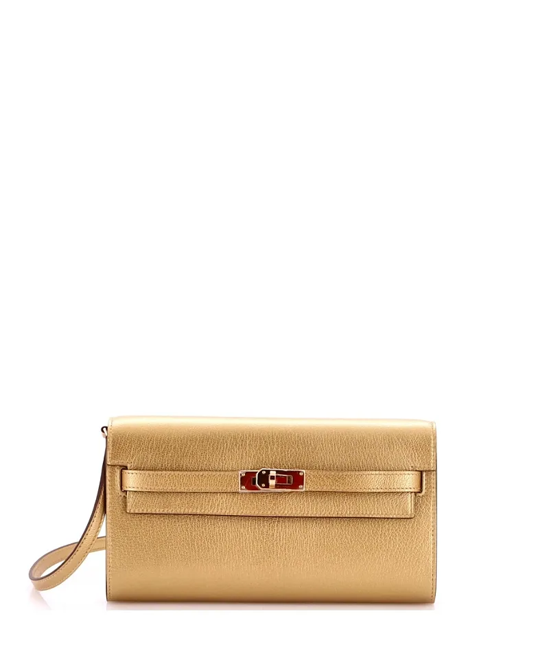 Pre-Owned Hermes Kelly to Go Wallet Metallic Chevre Chamkilight