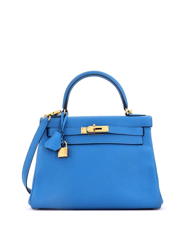 Pre-Owned Kelly 28 Handbag Blue Togo with Gold Hardware