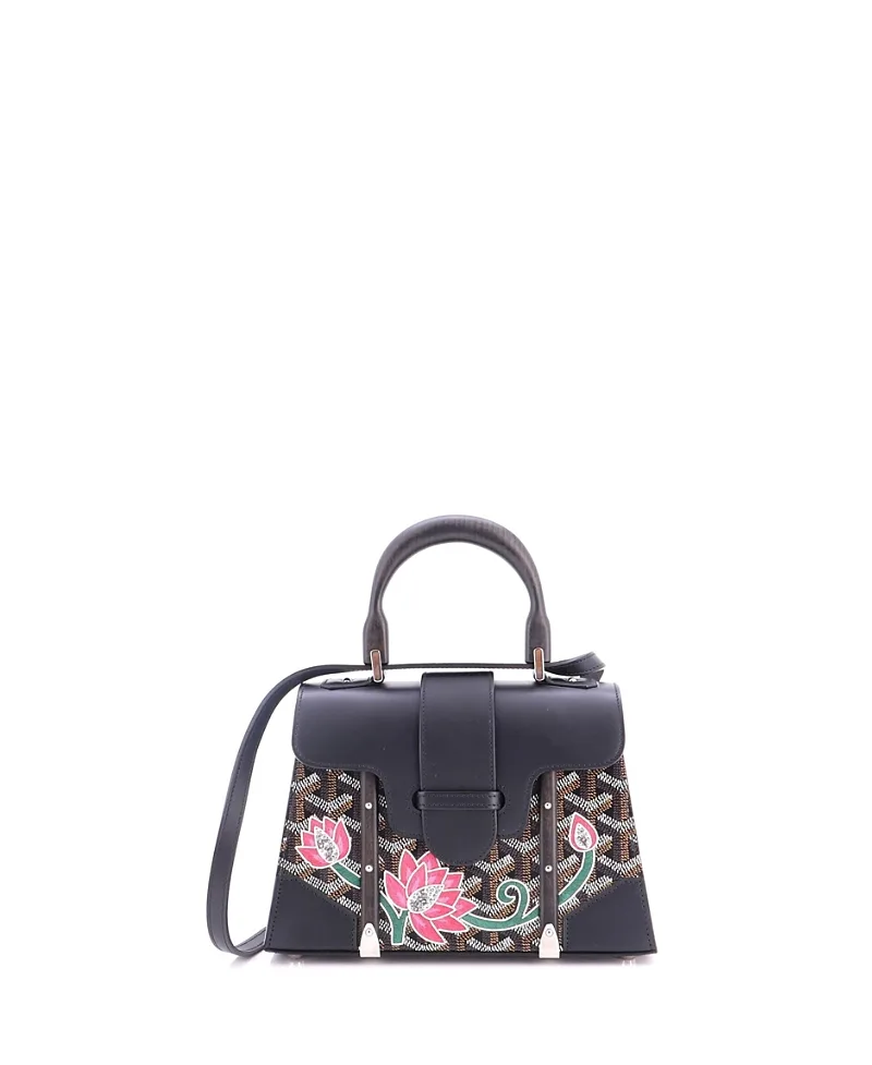 Pre-Owned Goyard Mini Structured Saigon Top Handle Bag Embroidered Coated Canvas with Leather by Pre-owned Goyard