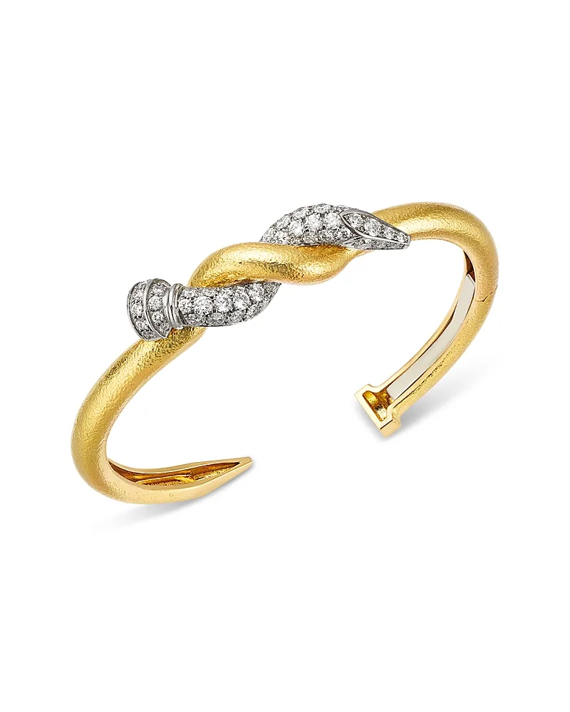 Diamond Twisted Nail Cuff Bracelet in 18K Yellow Gold & Platinum