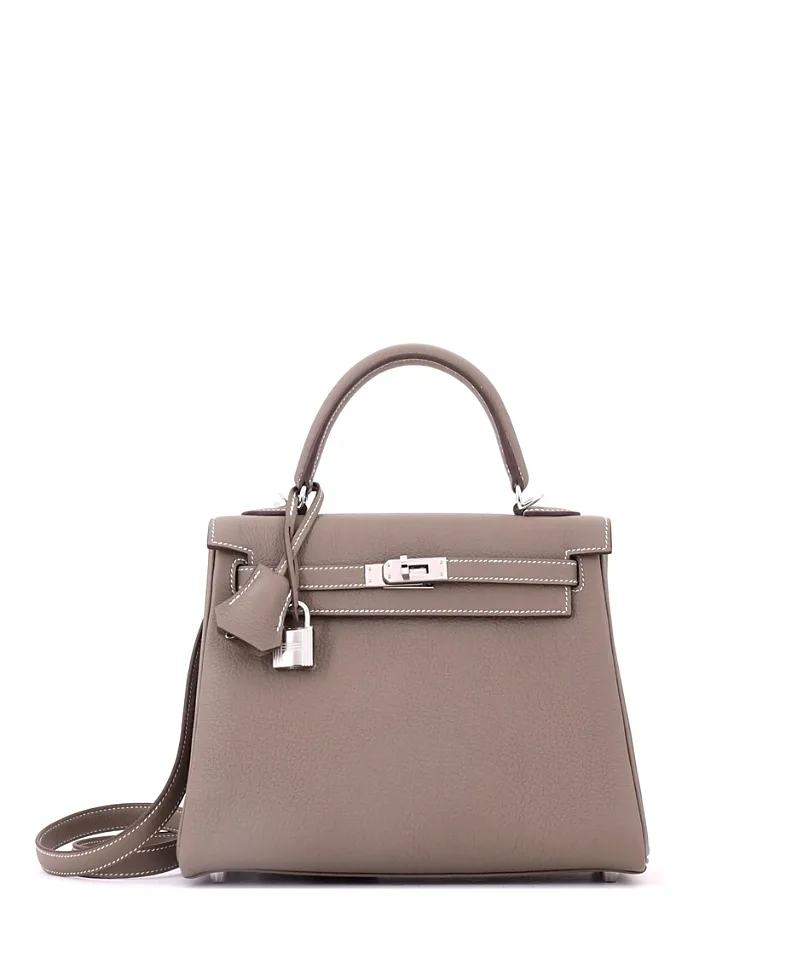 Pre-Owned Hermes Kelly 25 Handbag Grey Togo with Palladium Hardware by Hermes
