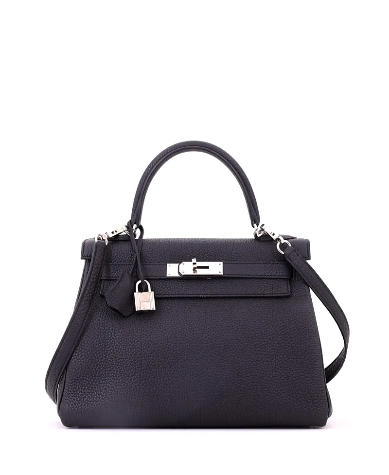 Pre-Owned Hermes Kelly 28 Handbag Black Togo with Palladium Hardware by Hermes