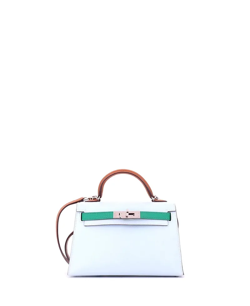 Pre-Owned Kelly 20 Handbag Tricolor Epsom with Palladium Hardware by Hermes