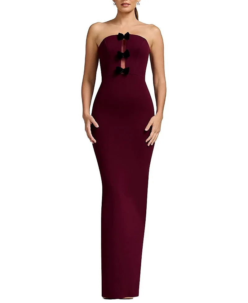 Everly Strapless Sheer-Inset Bow Gown by Dress the Population