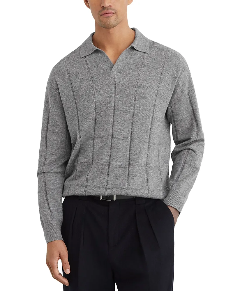 Compton Wool Open Collar Square Pattern Sweater by Reiss