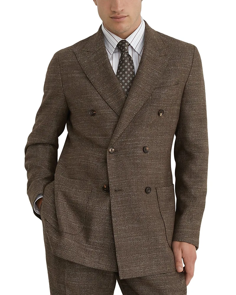 Vallance Double Breasted Herringbone Blazer by Reiss