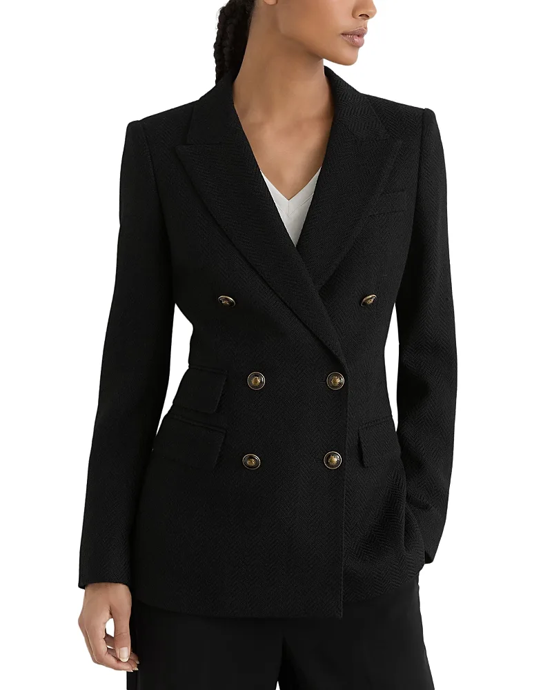 Lauryn Herringbone Wool Double Breasted Blazer by Reiss