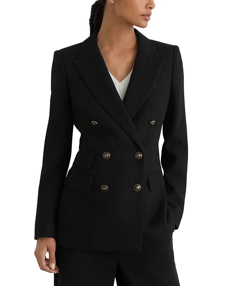 Lauryn Herringbone Wool Double Breasted Blazer by Reiss